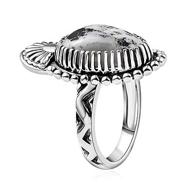 D'Joy Artisan Crafted White Buffalo 6.70 ctw Ring in Sterling Silver (Size 10.0) 