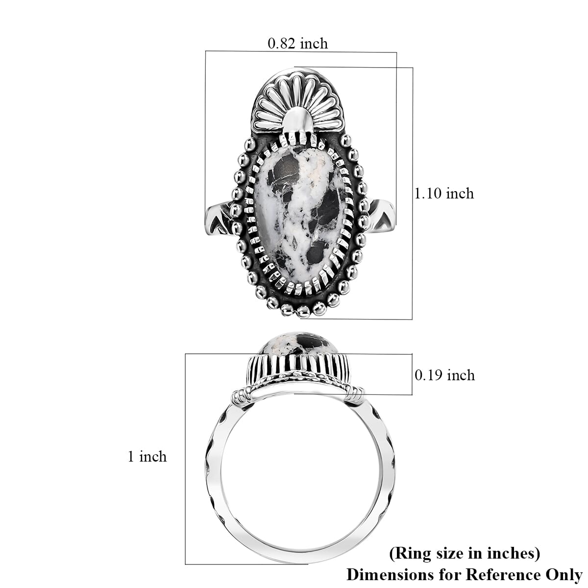 D'Joy Artisan Crafted White Buffalo 6.70 ctw Ring in Sterling Silver (Size 10.0)  image number 5