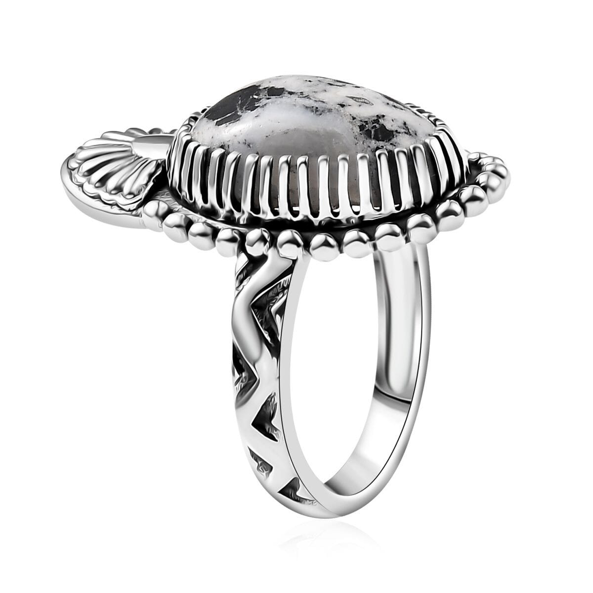 D'Joy Artisan Crafted White Buffalo 6.70 ctw Ring in Sterling Silver (Size 7.0)  image number 3