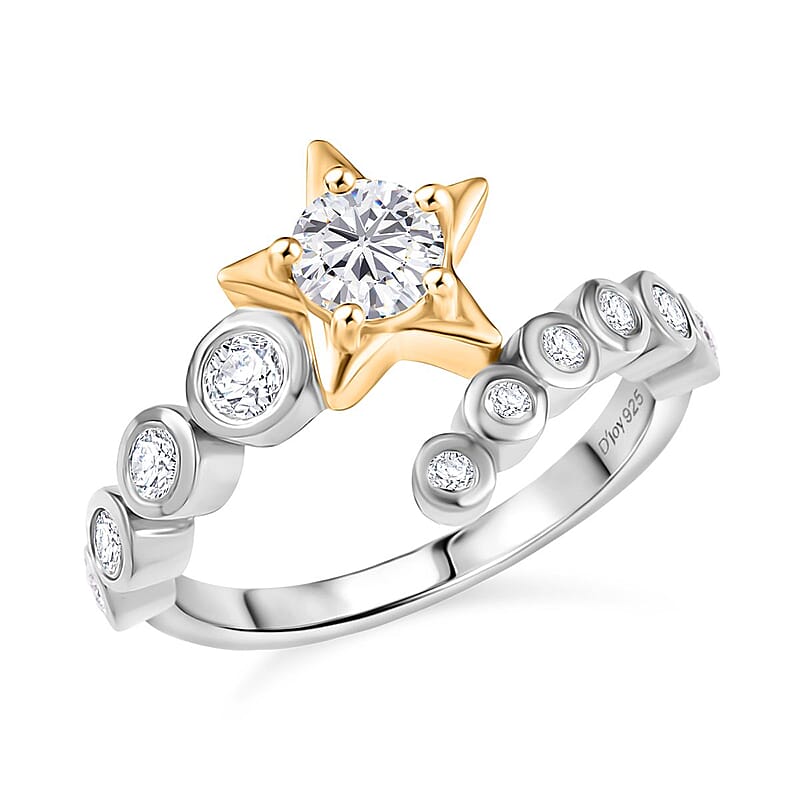 D'Joy Moissanite 0.90 ctw Ring in Platinum Over and 14K Yellow Gold Over Sterling Silver (Size 10.0)
