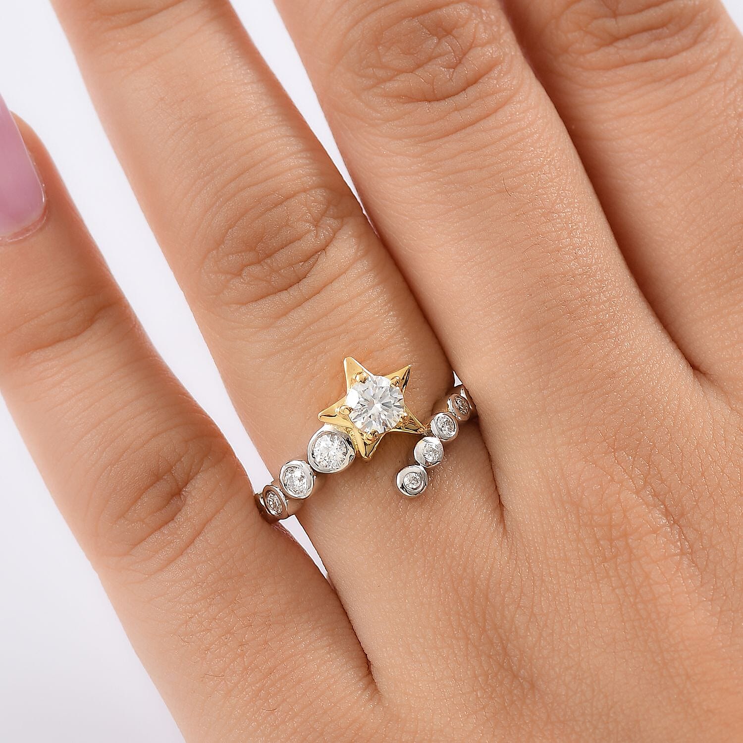 D'Joy Moissanite 0.90 ctw Ring in Platinum Over and 14K Yellow Gold Over Sterling Silver (Size 10.0)