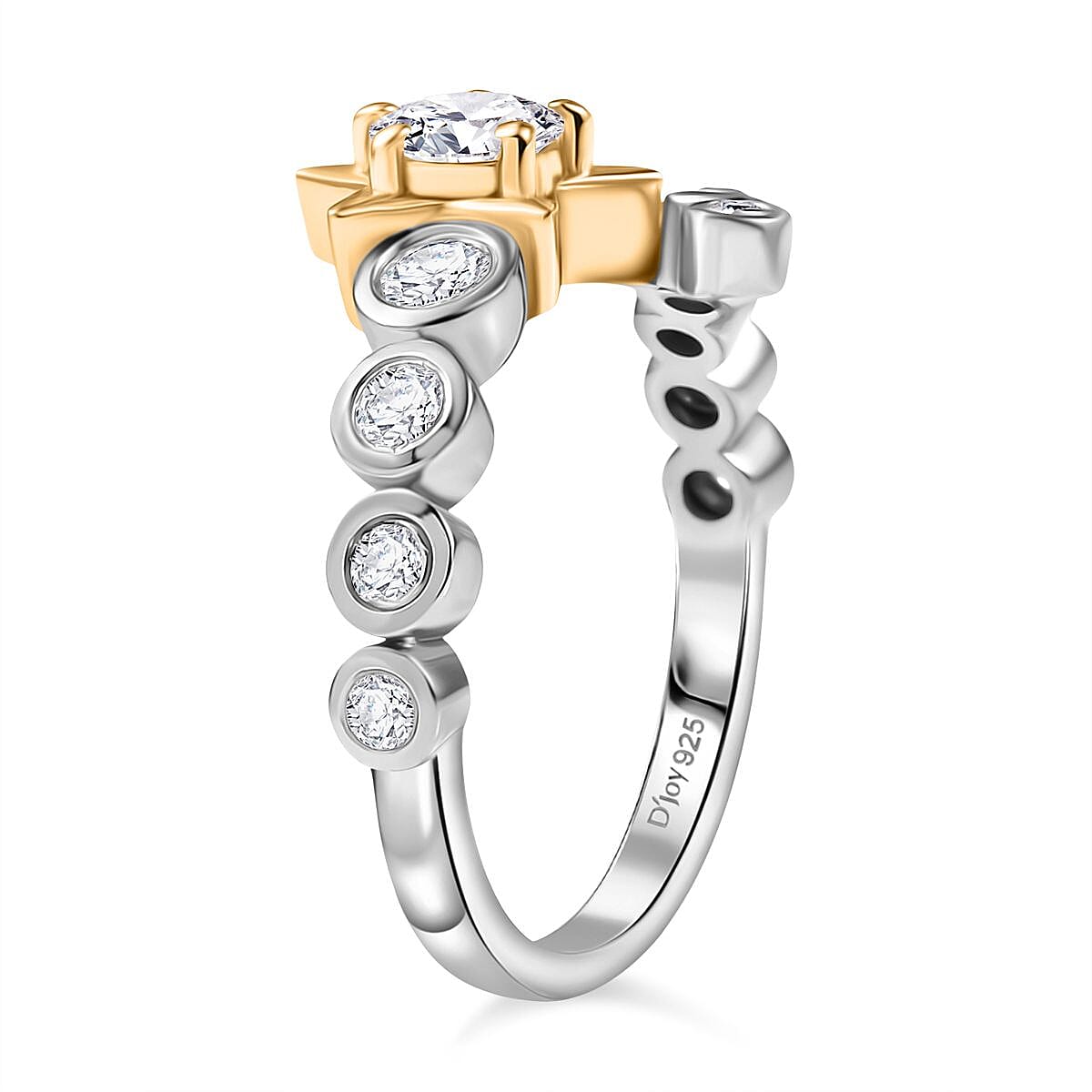 D'Joy Moissanite 0.90 ctw Ring in Platinum Over and 14K Yellow Gold Over Sterling Silver (Size 10.0)