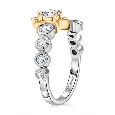 D'Joy Moissanite 0.90 ctw Ring in Platinum Over and 14K Yellow Gold Over Sterling Silver (Size 10.0)