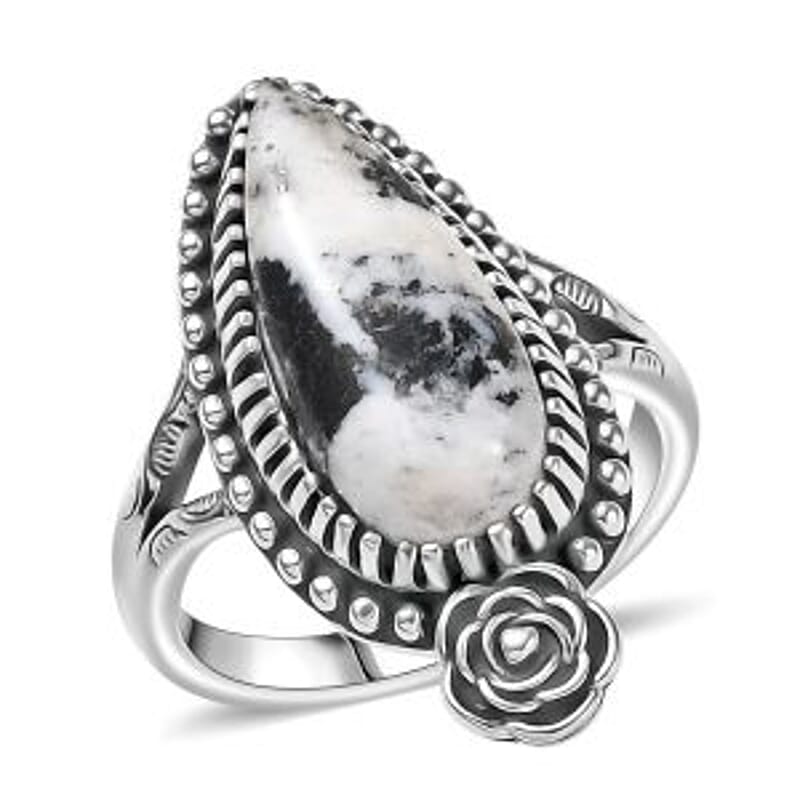 D'Joy Artisan Crafted White Buffalo 6.00 ctw Ring in Sterling Silver (Size 10.0) 