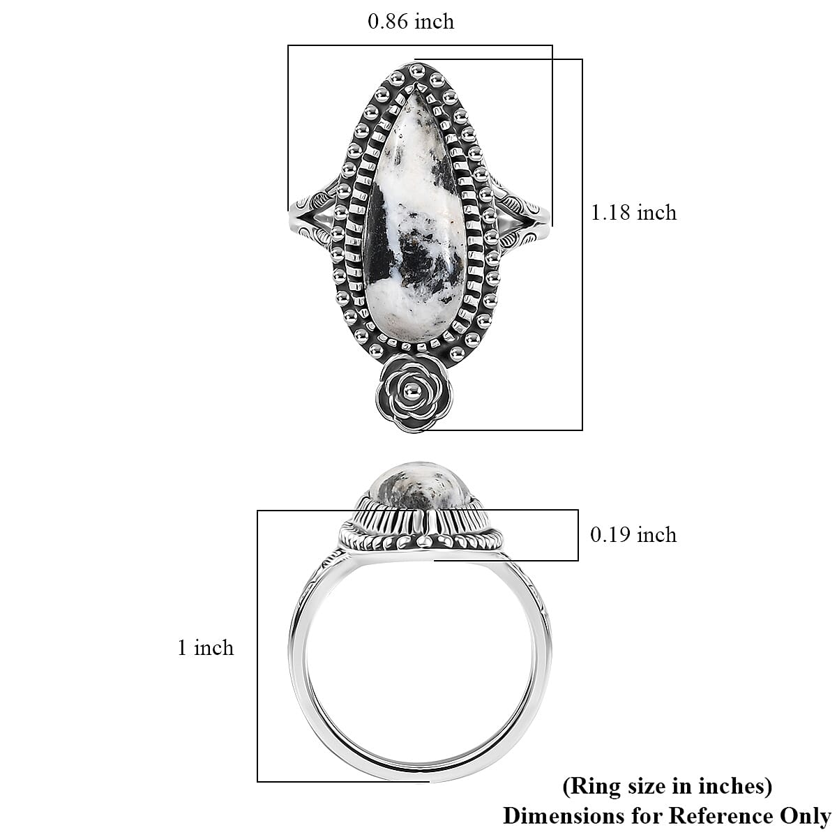 D'Joy Artisan Crafted White Buffalo 6.00 ctw Ring in Sterling Silver (Size 10.0)  image number 5