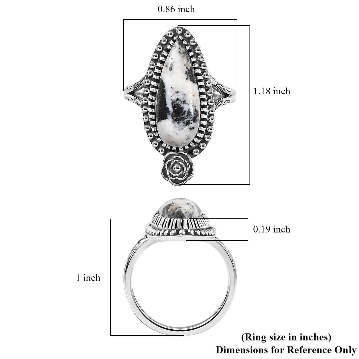 D’Joy Artisan Crafted White Buffalo 6.00 ctw Ring in Sterling Silver (Size 7.0)  image number 5