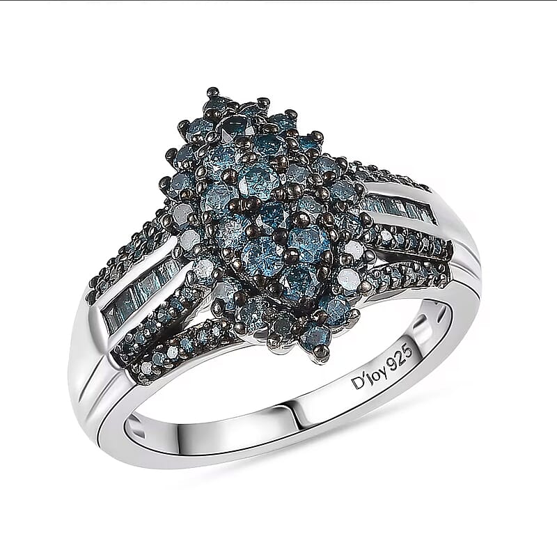 D'Joy Blue Diamond 1.00 ctw Starry Night Ring in Rhodium Over Sterling Silver (Size 10.0)
