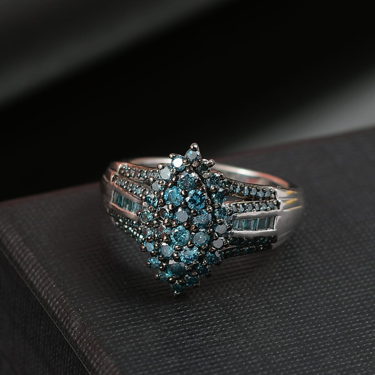 D’Joy Blue Diamond 1.00 ctw Starry Night Ring in Rhodium Over Sterling Silver (Size 10.0) image number 1