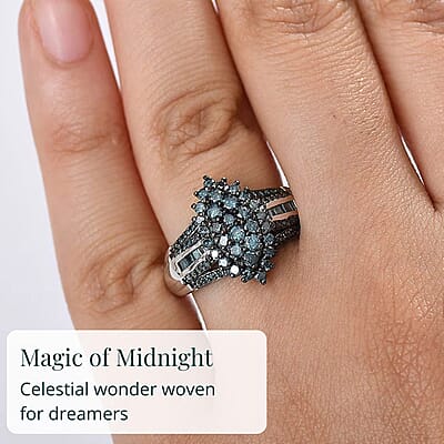 D'Joy Blue Diamond 1.00 ctw Starry Night Ring in Rhodium Over Sterling Silver (Size 10.0)