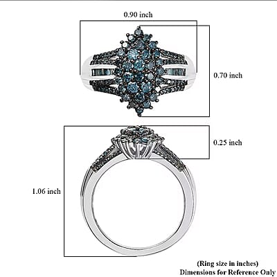D'Joy Blue Diamond 1.00 ctw Starry Night Ring in Rhodium Over Sterling Silver (Size 10.0)