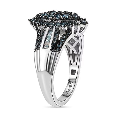 D'Joy Blue Diamond 1.00 ctw Starry Night Ring in Rhodium Over Sterling Silver (Size 10.0)
