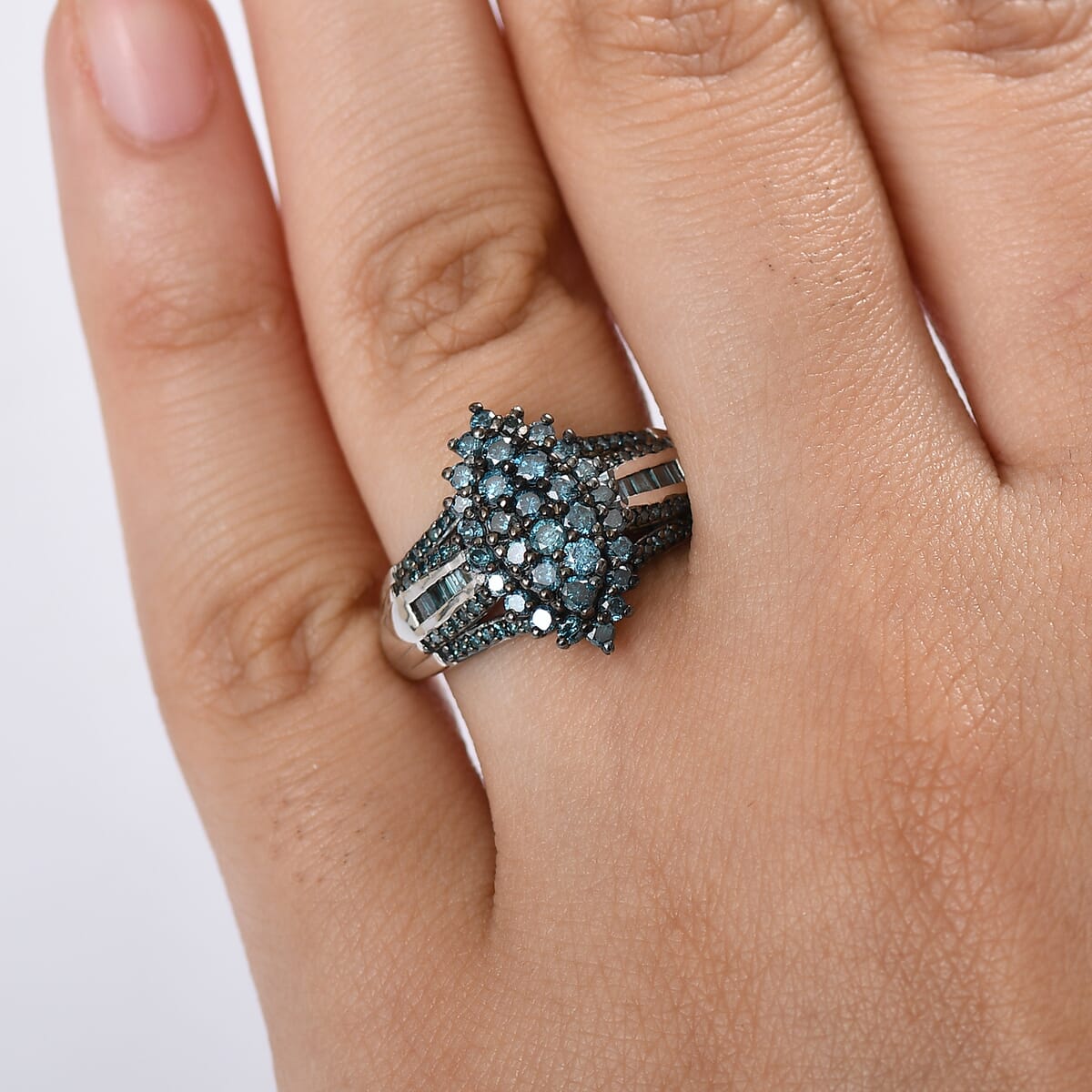 D’Joy Blue Diamond 1.00 ctw Starry Night Ring in Rhodium Over Sterling Silver (Size 6.0) image number 2