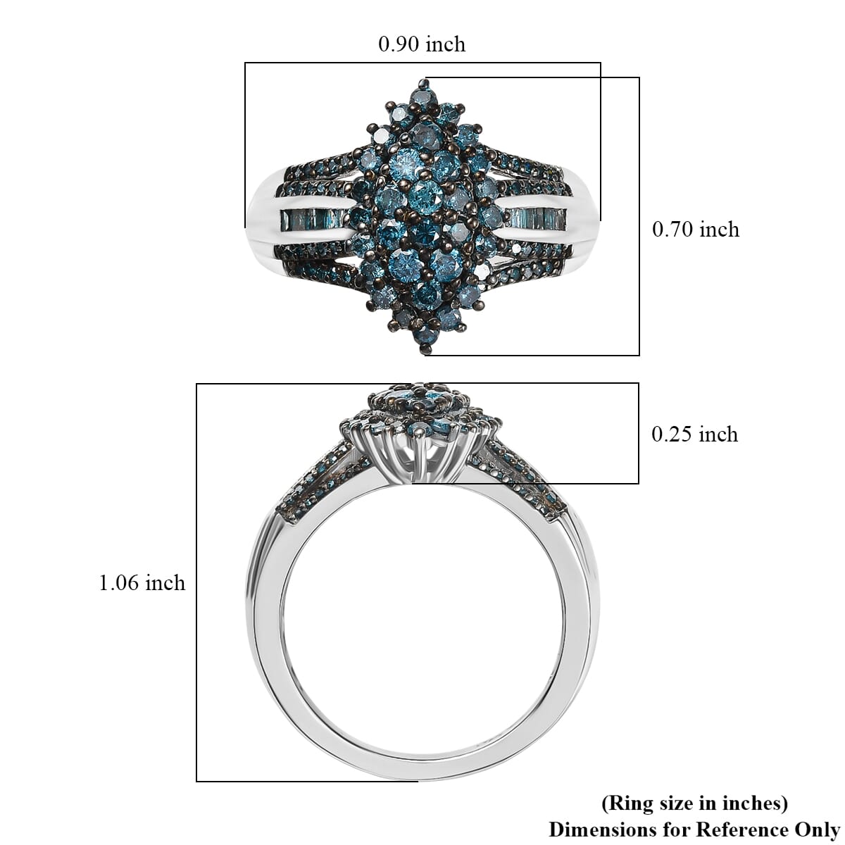 D’Joy Blue Diamond 1.00 ctw Starry Night Ring in Rhodium Over Sterling Silver (Size 6.0) image number 5