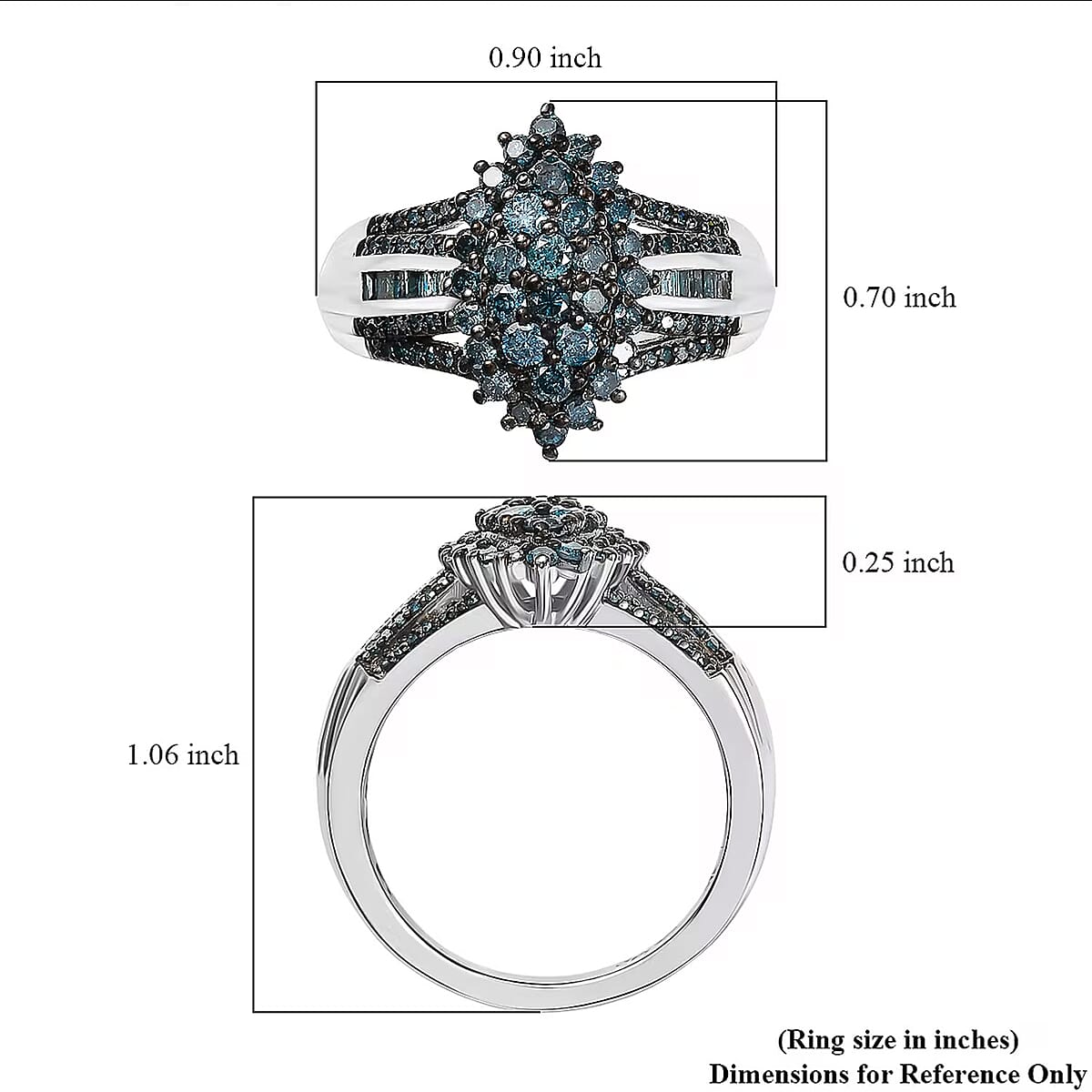 D'Joy Blue Diamond 1.00 ctw Starry Night Ring in Rhodium Over Sterling Silver (Size 6.0) image number 6
