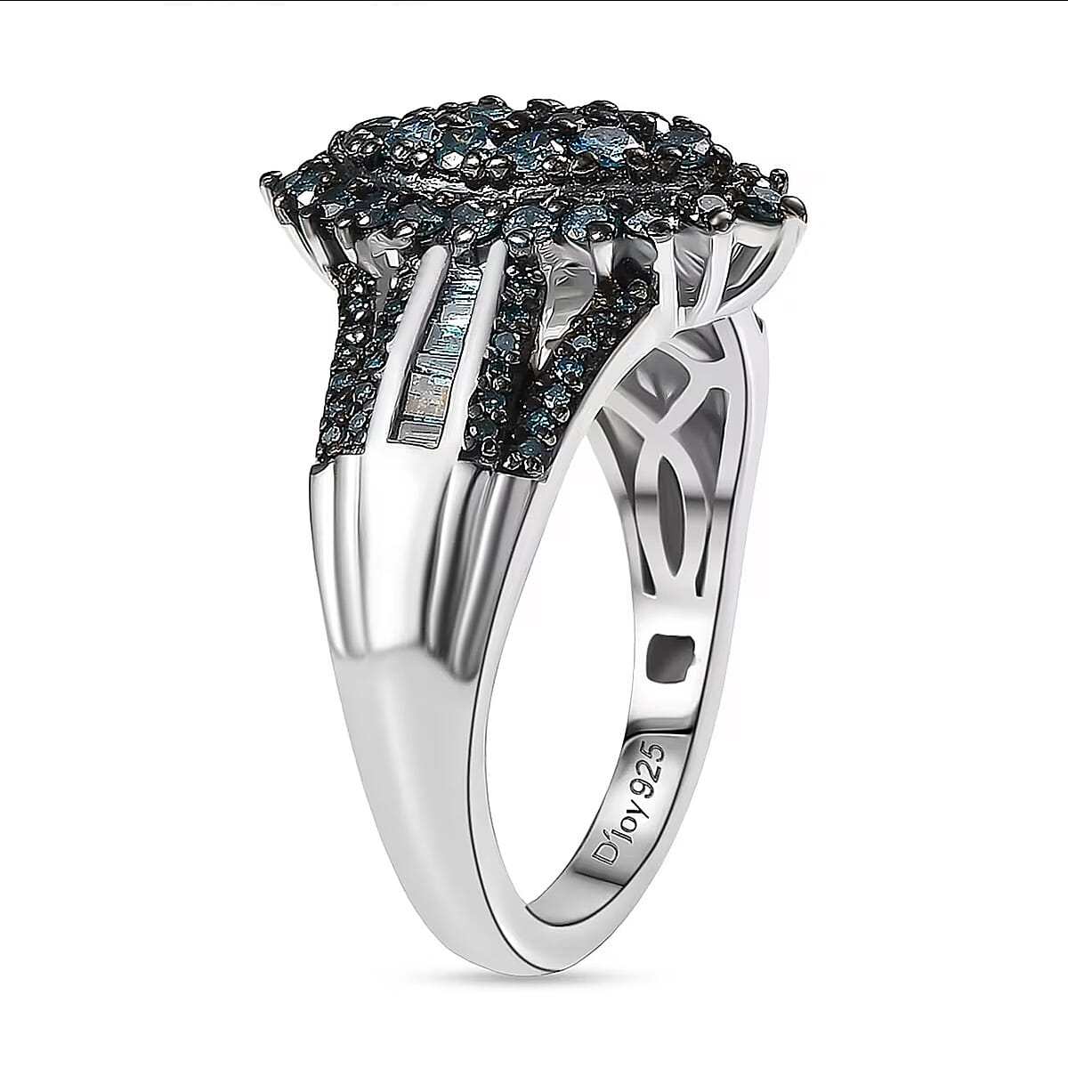 D'Joy Blue Diamond 1.00 ctw Starry Night Ring in Rhodium Over Sterling Silver (Size 7.0) image number 7