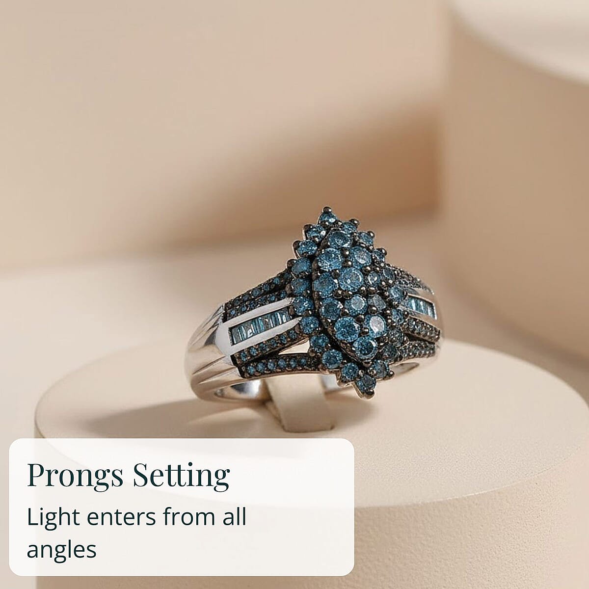D'Joy Blue Diamond 1.00 ctw Starry Night Ring in Rhodium Over Sterling Silver (Size 8.0) image number 4