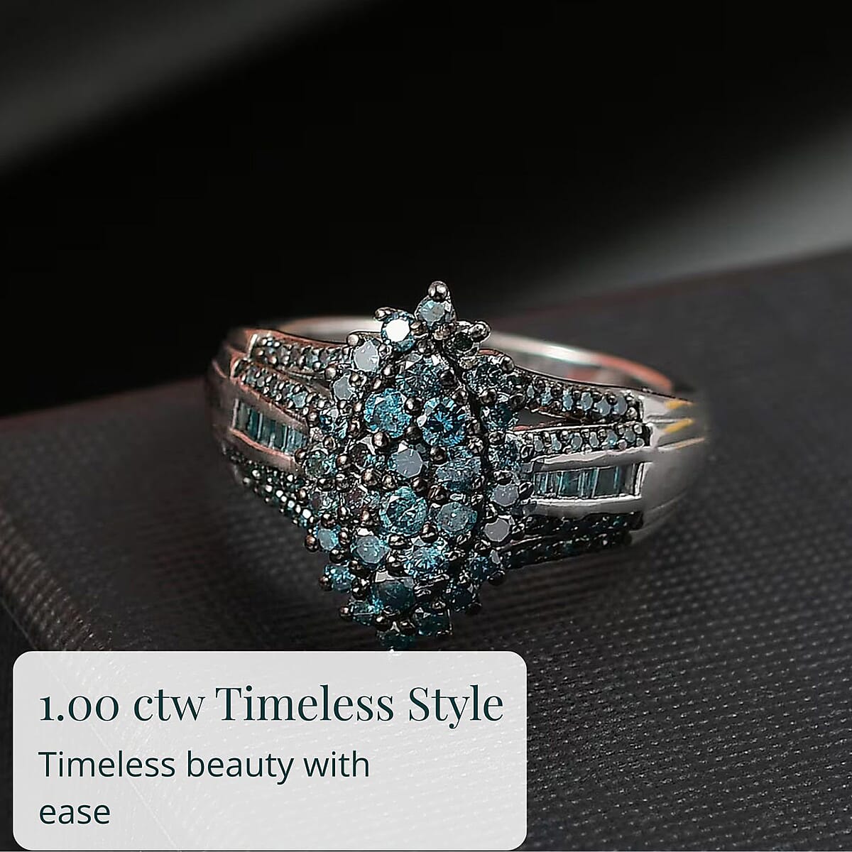 D'Joy Blue Diamond 1.00 ctw Starry Night Ring in Rhodium Over Sterling Silver (Size 8.0) image number 5