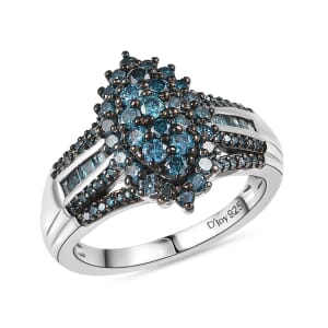 D’Joy Blue Diamond 1.00 ctw Starry Night Ring in Rhodium Over Sterling Silver (Size 9.0)