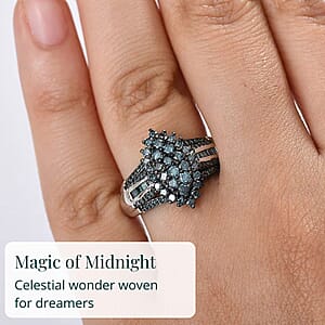D'Joy Blue Diamond 1.00 ctw Starry Night Ring in Rhodium Over Sterling Silver (Size 9.0)