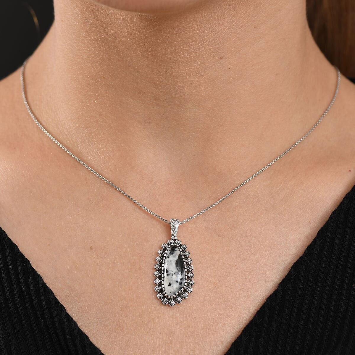 D'Joy Artisan Crafted White Buffalo 6.20 ctw Pendant without Chain in Sterling Silver image number 2