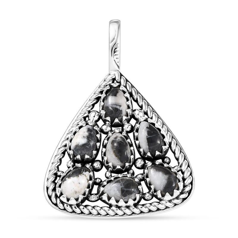 D'Joy Artisan Crafted White Buffalo 3.10 ctw Southwest Pendant without Chain in Sterling Silver