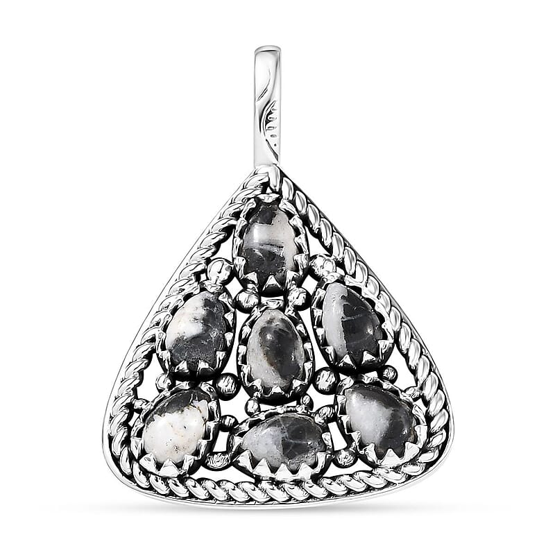 D'Joy Artisan Crafted White Buffalo 3.10 ctw Southwest Pendant without Chain in Sterling Silver
