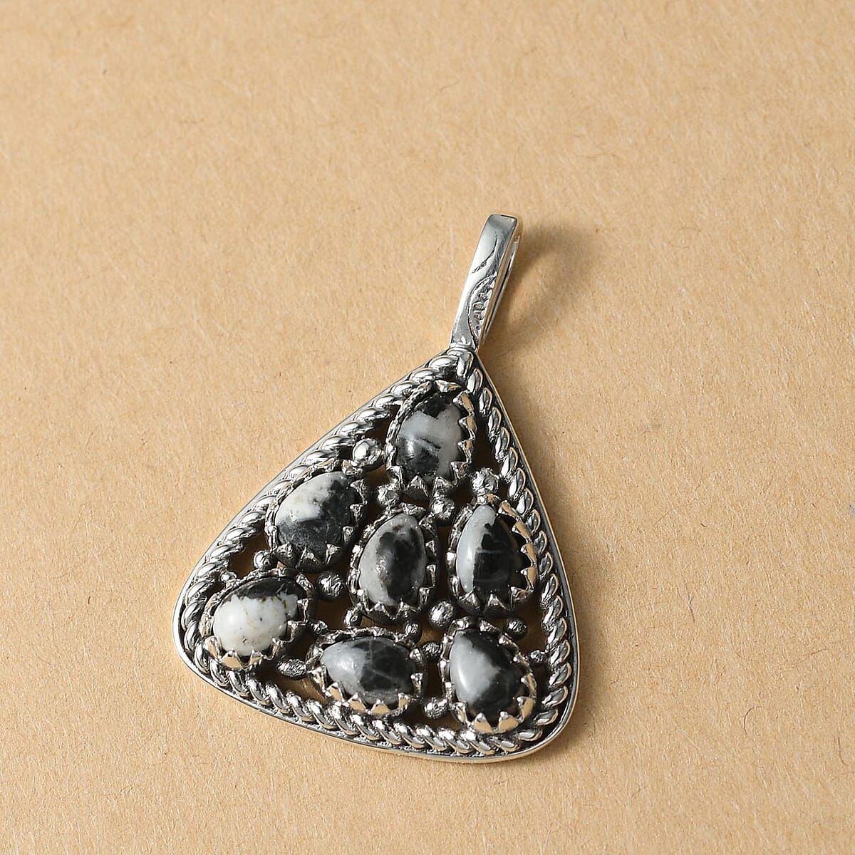 D'Joy Artisan Crafted White Buffalo 3.10 ctw Southwest Pendant without Chain in Sterling Silver image number 1