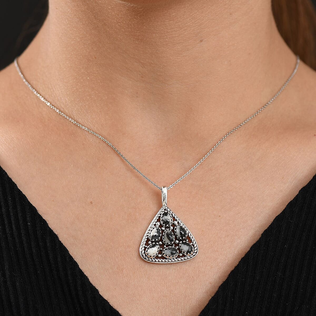 D'Joy Artisan Crafted White Buffalo 3.10 ctw Southwest Pendant without Chain in Sterling Silver image number 2