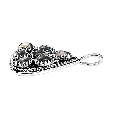 D'Joy Artisan Crafted White Buffalo 3.10 ctw Southwest Pendant without Chain in Sterling Silver