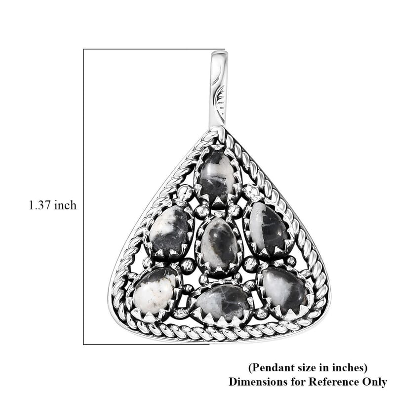 D'Joy Artisan Crafted White Buffalo 3.10 ctw Southwest Pendant without Chain in Sterling Silver
