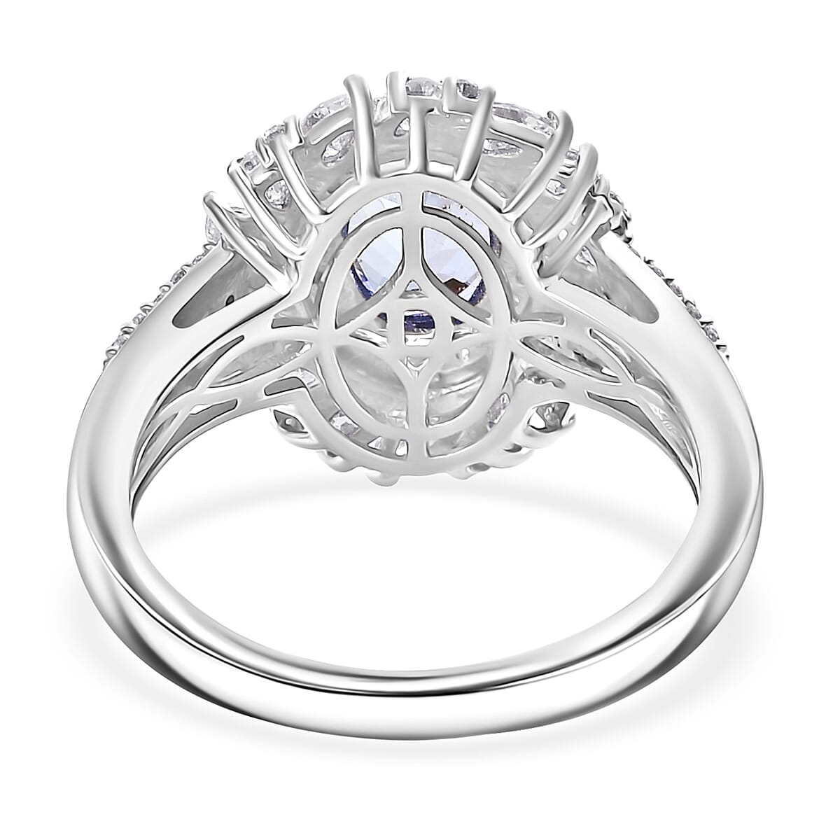 D'Joy Tanzanite and Moissanite 2.40 ctw Floral Burst Ring in Rhodium Over Sterling Silver (Size  10.0)