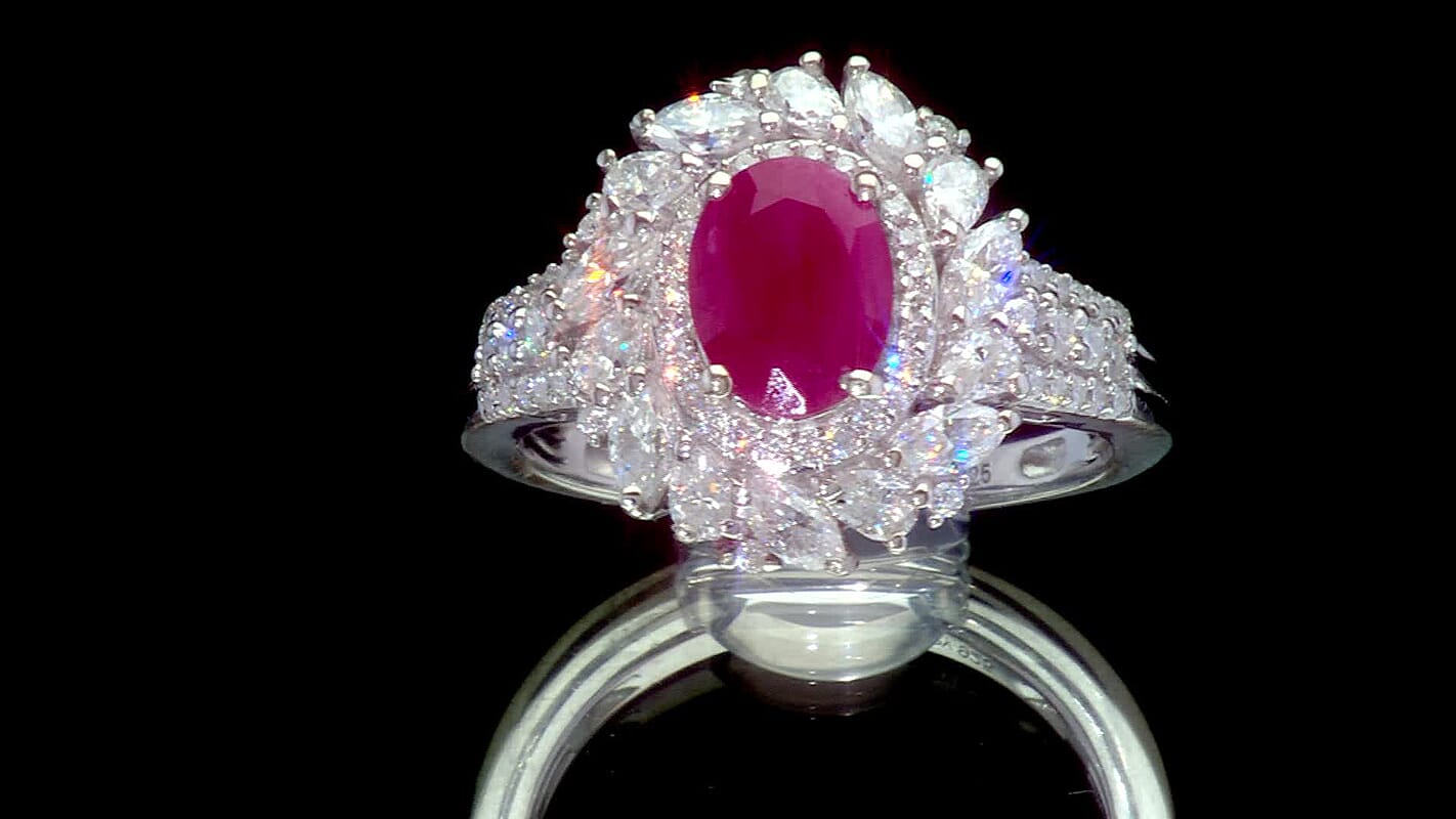 D'Joy Tanzanite and Moissanite 2.40 ctw Ring in Rhodium Over Sterling Silver