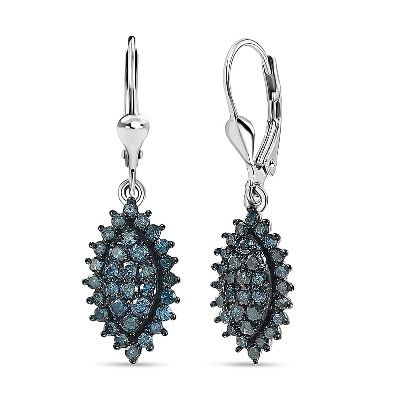 D'Joy Blue Diamond 1.00 ctw Earrings in Rhodium Over Sterling Silver