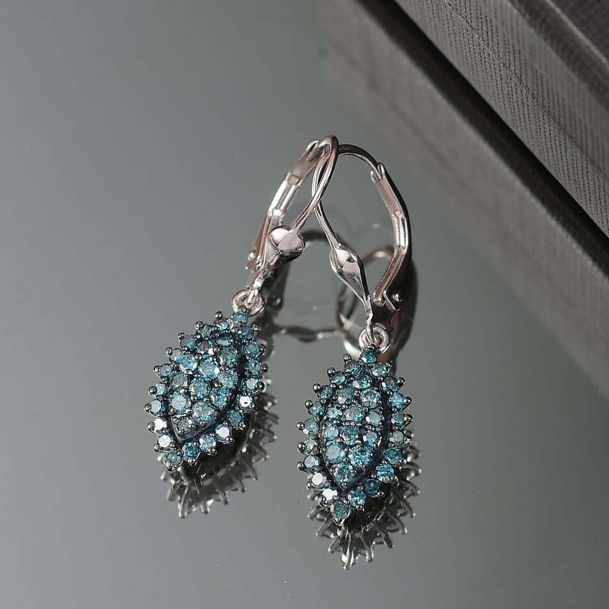D’Joy Blue Diamond 1.00 ctw Earrings in Rhodium Over Sterling Silver image number 1