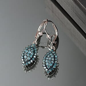 D'Joy Blue Diamond 1.00 ctw Earrings in Rhodium Over Sterling Silver
