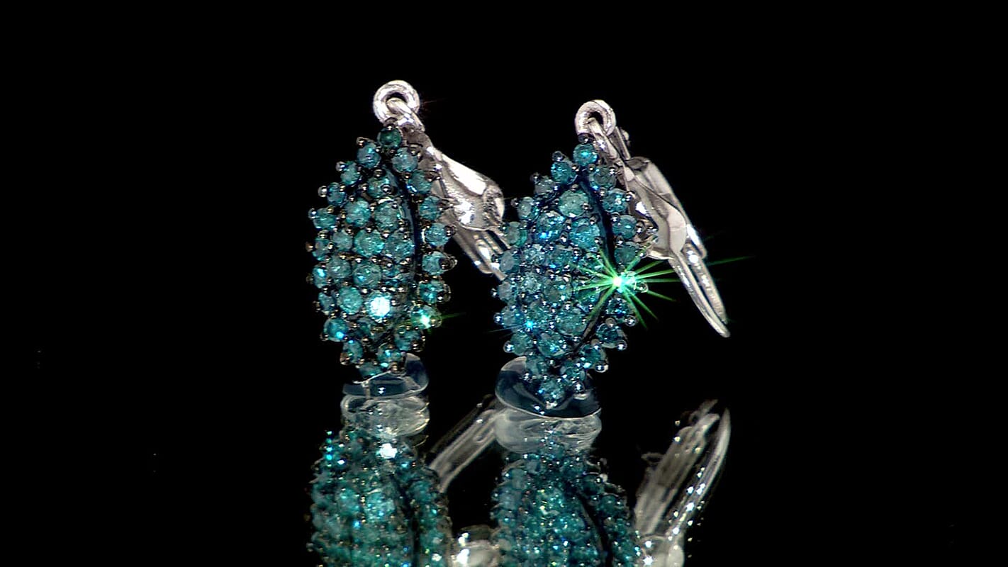 D'Joy Blue Diamond 1.00 ctw Earrings in Rhodium Over Sterling Silver
