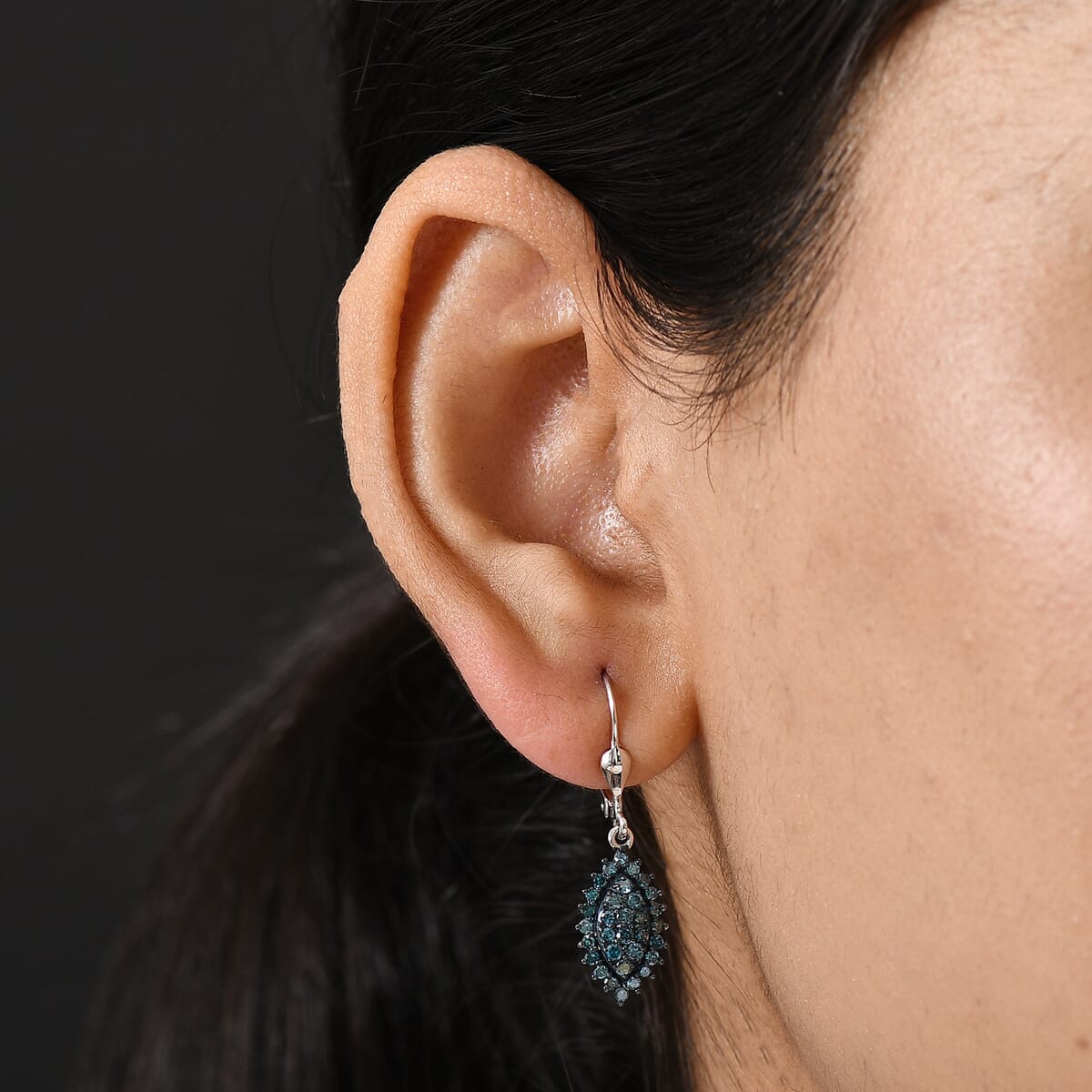 D’Joy Blue Diamond 1.00 ctw Earrings in Rhodium Over Sterling Silver image number 2