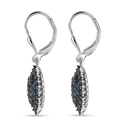D'Joy Blue Diamond 1.00 ctw Earrings in Rhodium Over Sterling Silver
