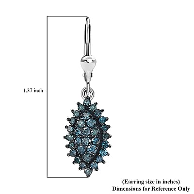D'Joy Blue Diamond 1.00 ctw Earrings in Rhodium Over Sterling Silver