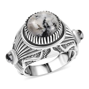 D’Joy Artisan Crafted White Buffalo 7.65 ctw Men's Ring in Sterling Silver (Size 10.0) 