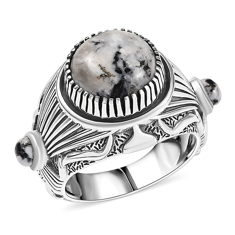D'Joy Artisan Crafted White Buffalo 7.65 ctw Men's Ring in Sterling Silver (Size 10.0) 