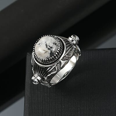 D'Joy Artisan Crafted White Buffalo 7.65 ctw Men's Ring in Sterling Silver (Size 10.0) 
