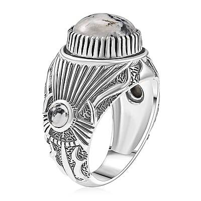 D'Joy Artisan Crafted White Buffalo 7.65 ctw Men's Ring in Sterling Silver (Size 10.0) 