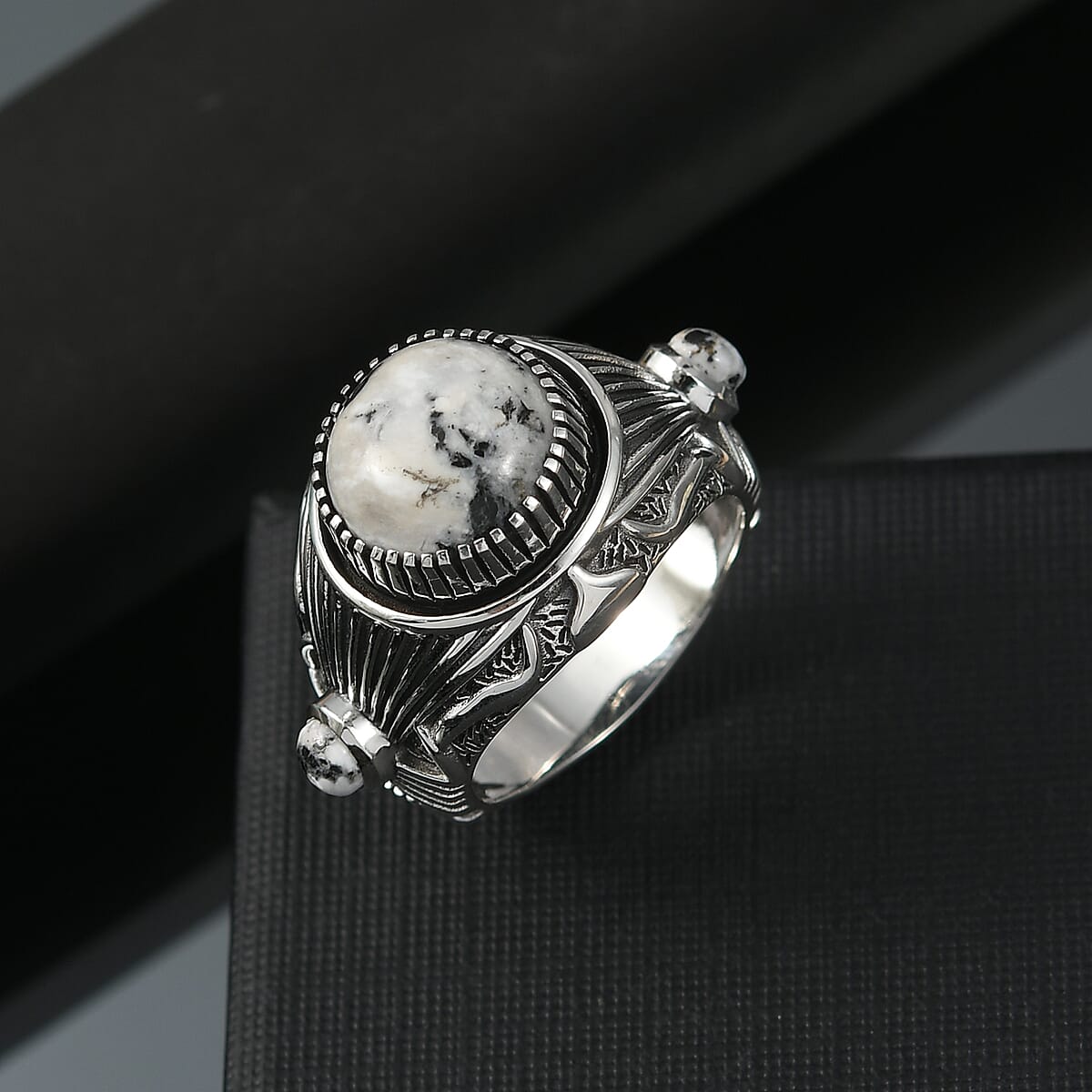 D'Joy Artisan Crafted White Buffalo 7.65 ctw Men's Ring in Sterling Silver (Size 12.0)  image number 1