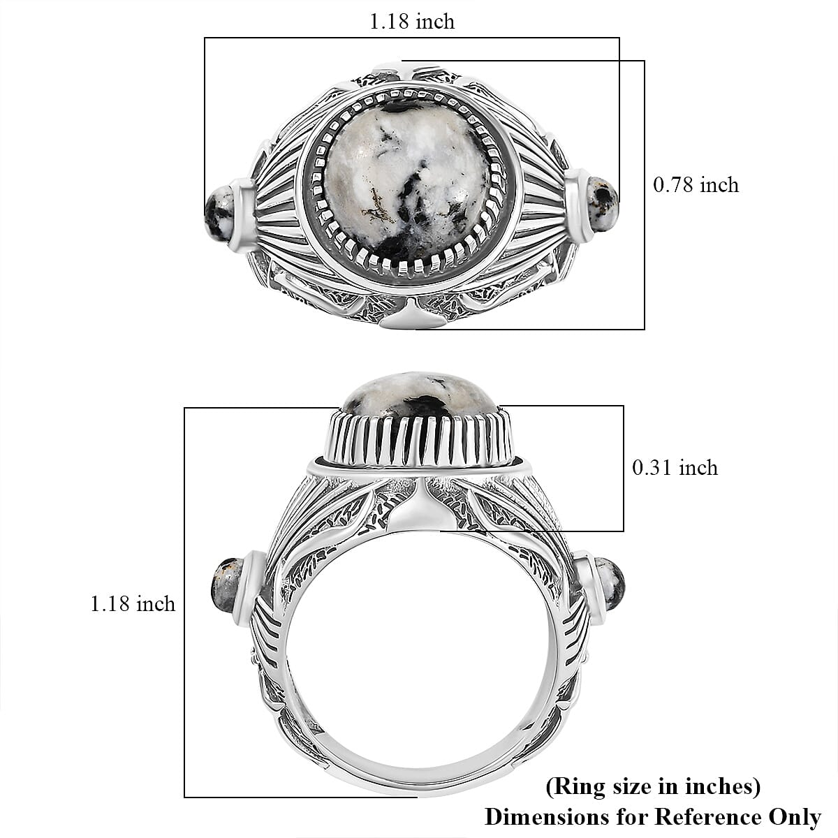 D'Joy Artisan Crafted White Buffalo 7.65 ctw Men's Ring in Sterling Silver (Size 12.0)  image number 5