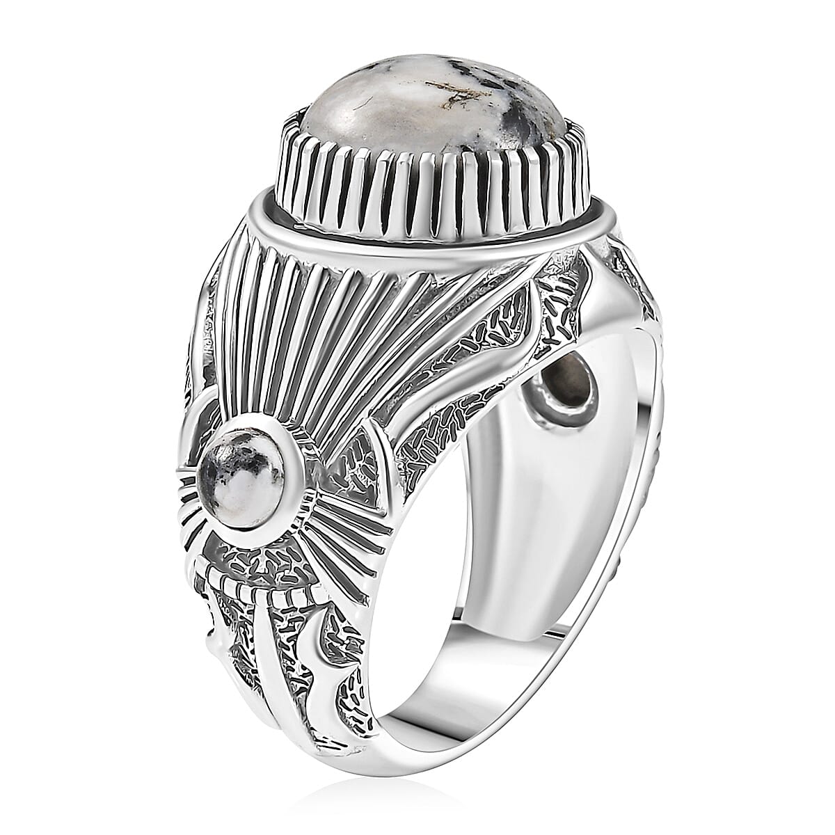 D'Joy Artisan Crafted White Buffalo 7.65 ctw Men's Ring in Sterling Silver (Size 9.0)  image number 3