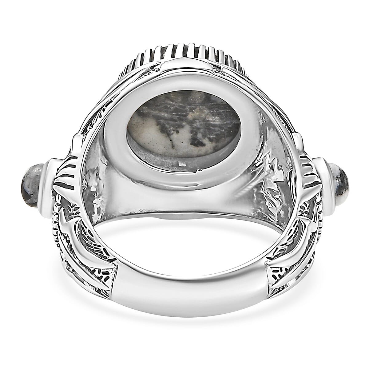 D'Joy Artisan Crafted White Buffalo 7.65 ctw Men's Ring in Sterling Silver (Size 9.0)  image number 4