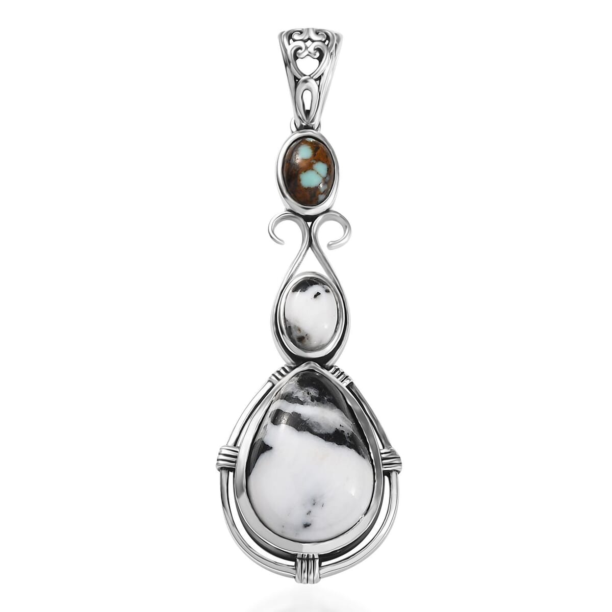 D'Joy Artisan Crafted White Buffalo and Blue Horizon Turquoise 6.70 ctw Pendant without Chain in Sterling Silver image number 0