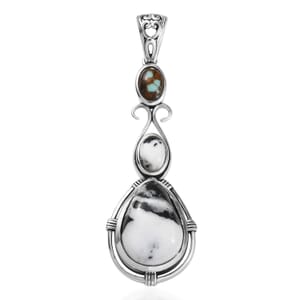 D'Joy Artisan Crafted White Buffalo and Blue Horizon Turquoise 6.70 ctw Pendant without Chain in Sterling Silver