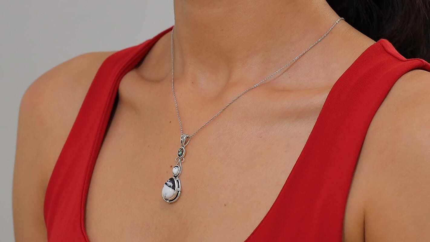 D'Joy Artisan Crafted White Buffalo and Blue Horizon Turquoise 6.70 ctw Pendant without Chain in Sterling Silver